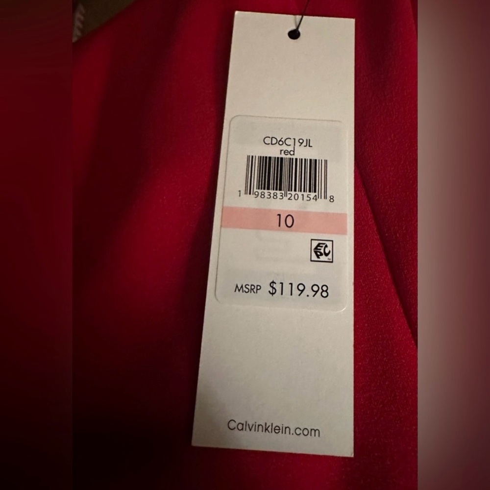 ❤️ NWT! Red CALVIN KLEIN Puff Sleeve Sheath Dress - Size 10 - Picture 6 of 9